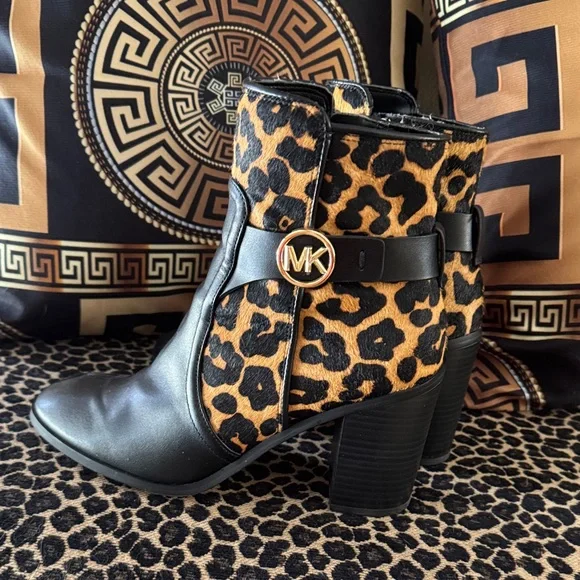SOLD - Michael Kors Black and Leopard Ankle Booties - Picture 3 of 6
